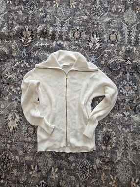 Loft Cream Zip-Front Ribbed Women's Sweater